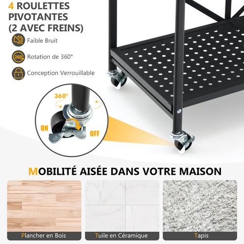 Étagère De Rangement Pliable Sur Roulettes, Étagère En Métal Robuste à 3 Niveaux Noir