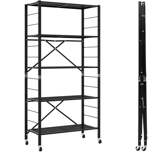 Étagère De Cuisine Pliable à 5 Niveaux, Étagère Garage Autoportante Avec Roues,noir