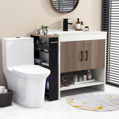 Chariot De Rangement 13 Cm à Roulettes, Desserte De Cuisine Etroit à 4 Niveaux(noir + Naturel)