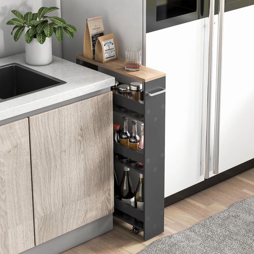 Chariot De Rangement à Roulettes, Desserte De Cuisine à 4 Niveaux, Gris + Naturel