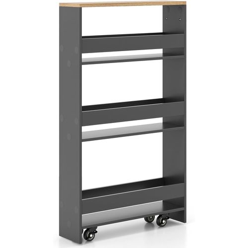 Chariot De Rangement à Roulettes, Desserte De Cuisine à 4 Niveaux, Gris + Naturel