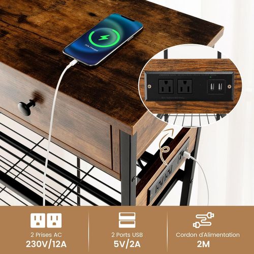 Table Console ,console Entrée 2 Prises 3 Étagèresconsole Meuble Industrielle Métal Pour Salon