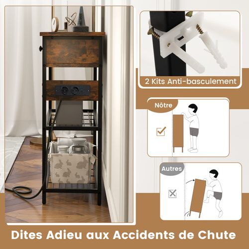 Table Console ,console Entrée 2 Prises 3 Étagèresconsole Meuble Industrielle Métal Pour Salon