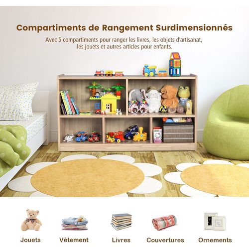 Bibliothèque Enfants En Bois Avec 5 Compartiments, Meuble De Rangement, 111 X 30 X 61,5 Cm, Brun