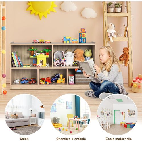 Bibliothèque Enfants En Bois Avec 5 Compartiments, Meuble De Rangement, 111 X 30 X 61,5 Cm, Brun