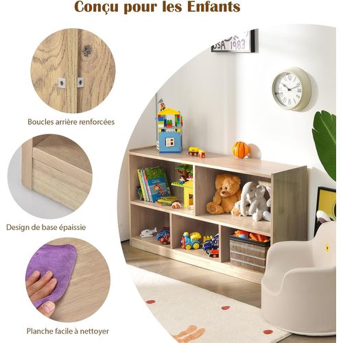 Bibliothèque Enfants En Bois Avec 5 Compartiments, Meuble De Rangement, 111 X 30 X 61,5 Cm, Brun