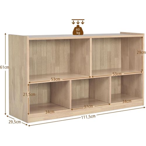 Bibliothèque Enfants En Bois Avec 5 Compartiments, Meuble De Rangement, 111 X 30 X 61,5 Cm, Brun