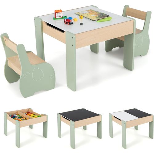 4 En 1 Table Enfants Avec 2 Chaises En Forme D'eléphant, Table Et Chaises En Bois ,tableau Amovible