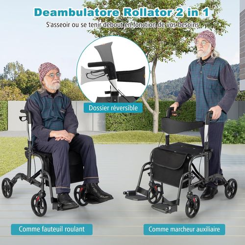 Déambulateur à 4 Roues Pliable En Aluminium,réglables En Hauteur 85-98 Cm  Repose-pieds Pliable