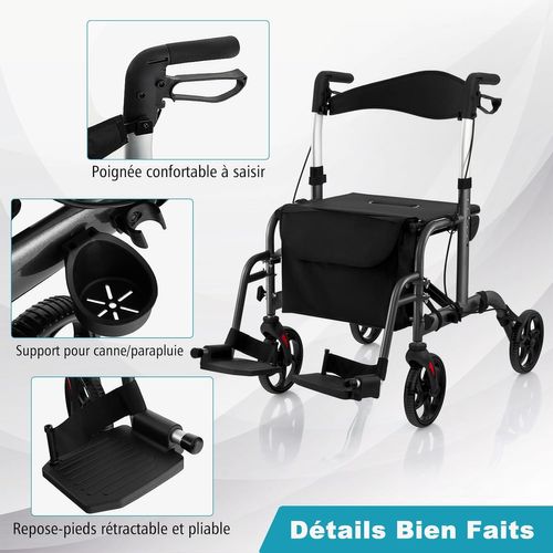 Déambulateur à 4 Roues Pliable En Aluminium,réglables En Hauteur 85-98 Cm  Repose-pieds Pliable