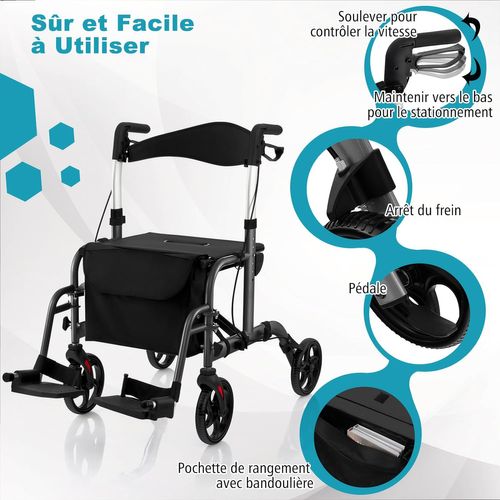 Déambulateur à 4 Roues Pliable En Aluminium,réglables En Hauteur 85-98 Cm  Repose-pieds Pliable