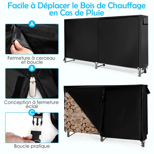 Range Bûche Extérieur Avec Housse Pvc Imperméable,abri Bûche Rangement Bois 36-61cm De Long (184 Cm)