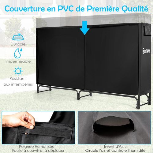 Range Bûche Extérieur Avec Housse Pvc Imperméable,abri Bûche Rangement Bois 36-61cm De Long(240 Cm)