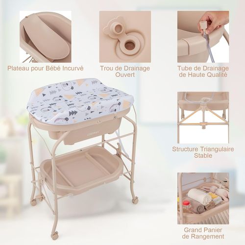 Table à Langer 2 En 1 Avec Baignoire 20l Plateau De Rangement, Commode à Langer Pliable Couches