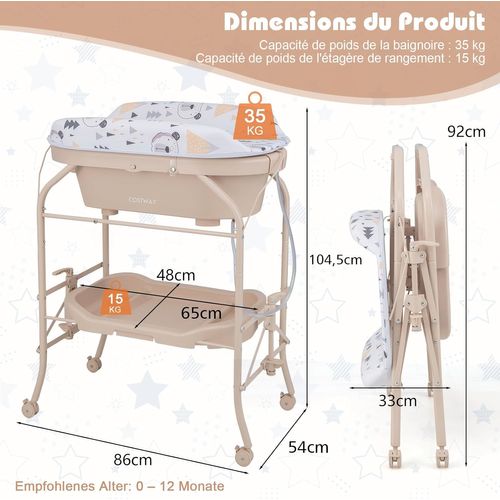 Table à Langer 2 En 1 Avec Baignoire 20l Plateau De Rangement, Commode à Langer Pliable Couches