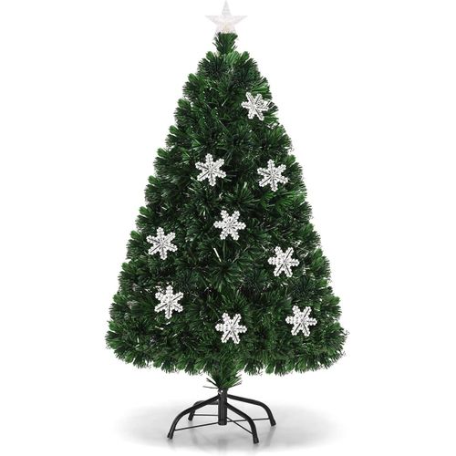 Sapin De Noël Artificiel à Fibre Optique Pré-éclairé 120 Cm, Blanc Avec Feuilles Irisées