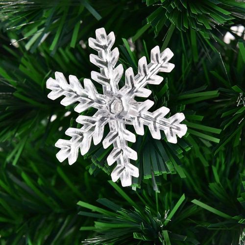 Sapin De Noël Artificiel à Fibre Optique Pré-éclairé 120 Cm, Blanc Avec Feuilles Irisées