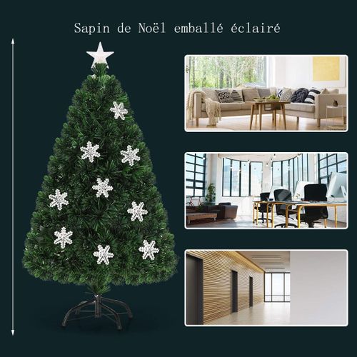 Sapin De Noël Artificiel à Fibre Optique Pré-éclairé 120 Cm, Blanc Avec Feuilles Irisées
