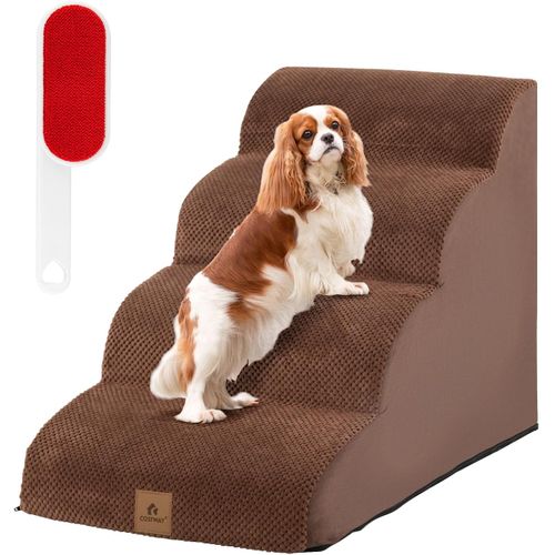 Escalier Pour Chien Chat à 4 Marches,échelle Pour Chien,brosse Et Housse Lavable, 72 X 41 X 51 Cm