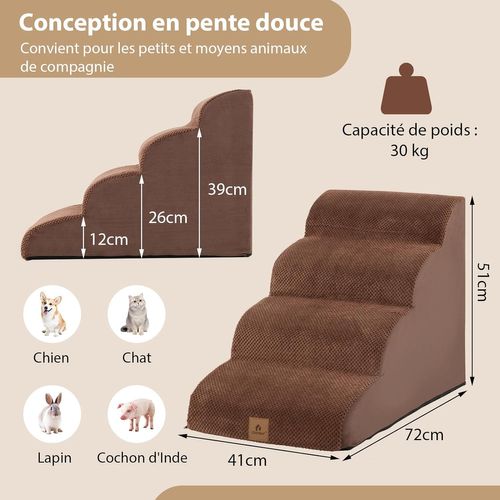 Escalier Pour Chien Chat à 4 Marches,échelle Pour Chien,brosse Et Housse Lavable, 72 X 41 X 51 Cm