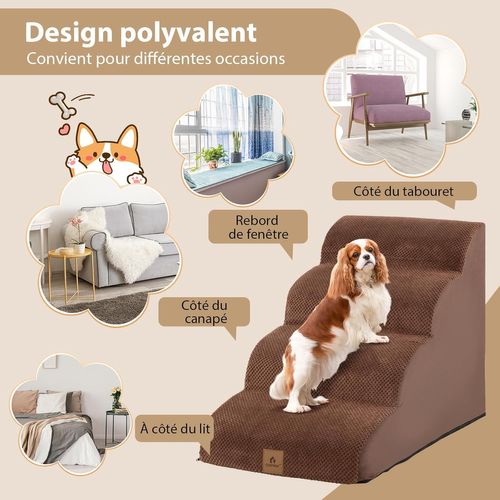 Escalier Pour Chien Chat à 4 Marches,échelle Pour Chien,brosse Et Housse Lavable, 72 X 41 X 51 Cm