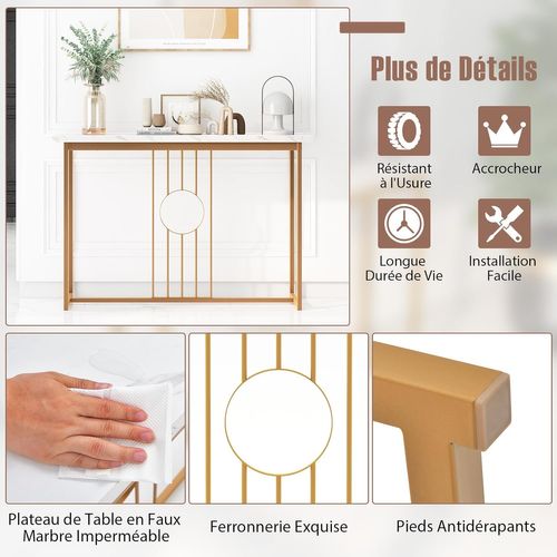 Table Console, Meuble D'entrée En Faux Marbre,kit Anti-basculement Inclus, 120x30x80,5cm