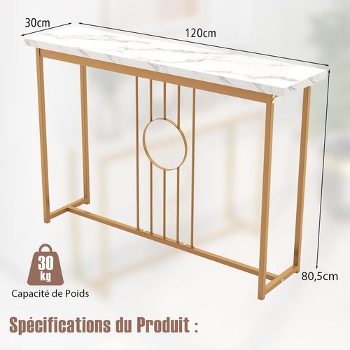Table Console, Meuble D'entrée En Faux Marbre,kit Anti-basculement Inclus, 120x30x80,5cm