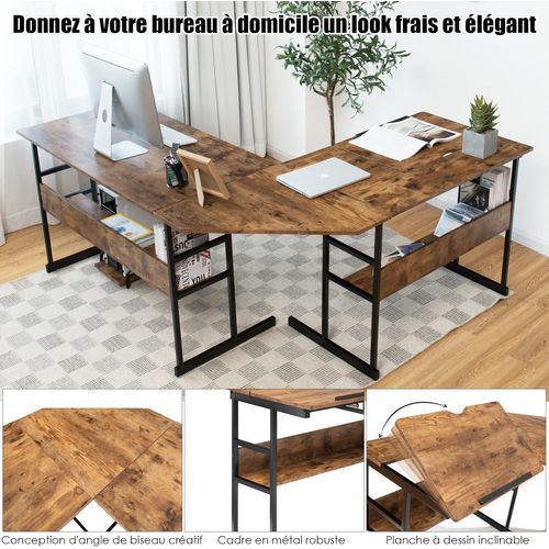 Bureau D'ordinateur D'angle 170 X 150 Cm,Table De Bureau Avec Plateau Inclinable,Marron Rustique