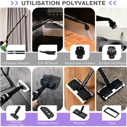 Nettoyeur Vapeur Polyvalent Avec 19 Accessoires Sans Produit Chimique, 2000w 4 Bars
