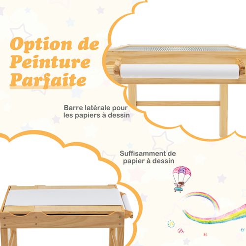 2 En 1 Table De Blocs De Construction Enfants Avec Plateau Réversible,Table Multi-activités,Marron