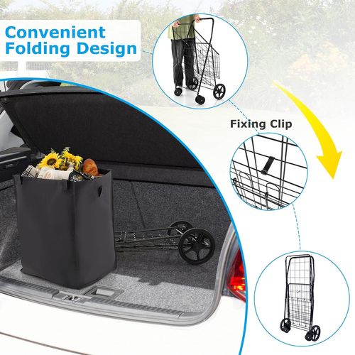 Chariot De Courses Pliable à 4 Roues, Caddie De Courses à  Panier, Chariot Avec Structure Métallique