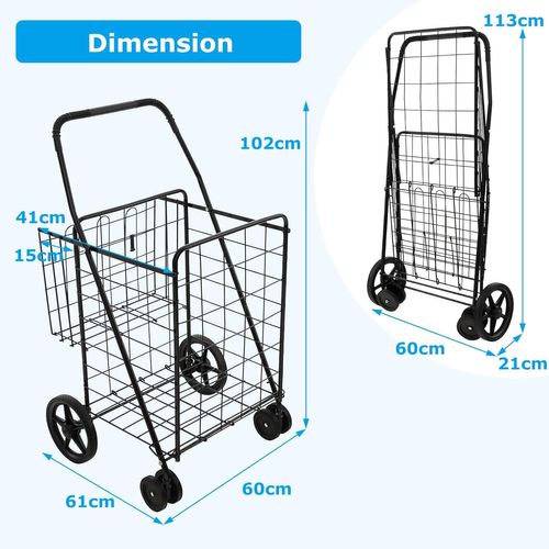 Chariot De Courses Pliable à 4 Roues, Caddie De Courses à  Panier, Chariot Avec Structure Métallique