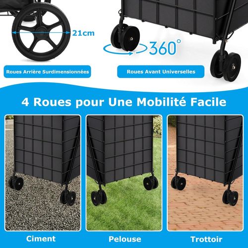 Chariot De Courses Pliable à 4 Roues, Caddie De Courses à  Panier, Chariot Avec Structure Métallique