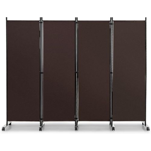225x173cm Paravent Intérieur 4 Panneaux à 10 Roulettes, Pliable, Cadre En Metal (café)