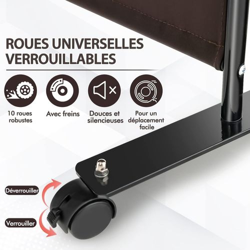 225x173cm Paravent Intérieur 4 Panneaux à 10 Roulettes, Pliable, Cadre En Metal (café)