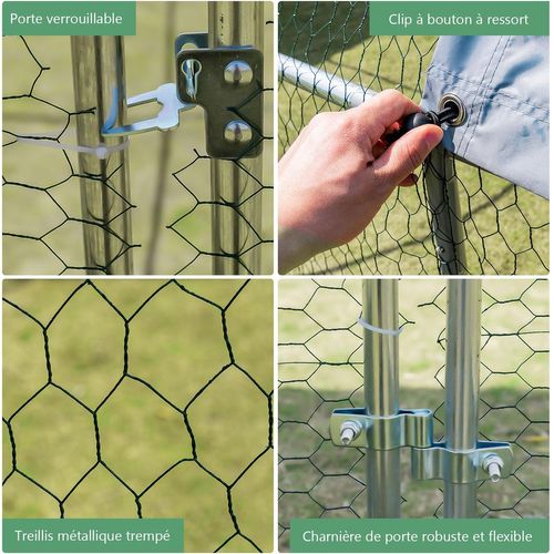 Grand Poulailler En Métal 190 X 280 X 195 Cm, Enclos à Poulets Pour Cour Avec Toit Et Grillage