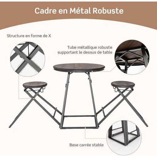 Table Haute Cuisine Avec Tabouret, Table Bar Industrielle Pliable, Mange Debout 2 Personnes Cuisine