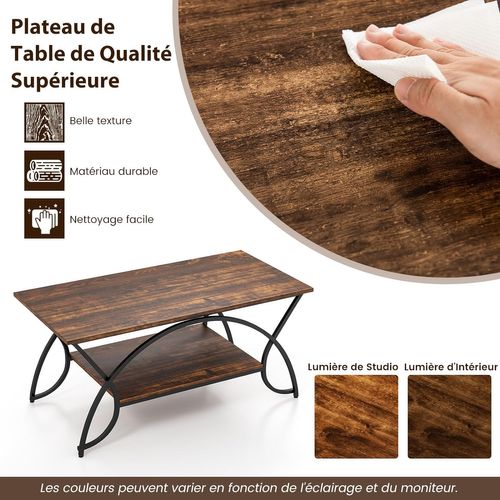 Table Basse Marbre à 2 Niveaux, Table Basse Salon Rectangulaire, Cadre En Métal, 100X50x45 Cm