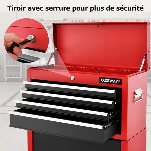 Servante D'atelier Avec Coffre Outils Amovible Et Armoire De Rangement, Caisse à Outils Roulante