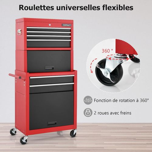 Servante D'atelier Avec Coffre Outils Amovible Et Armoire De Rangement, Caisse à Outils Roulante