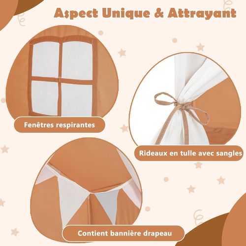 Tente De Jeu Enfants Avec Tapis En Coton,cabane Enfants Intérieur Extérieur Avec Bannière ,drapeau