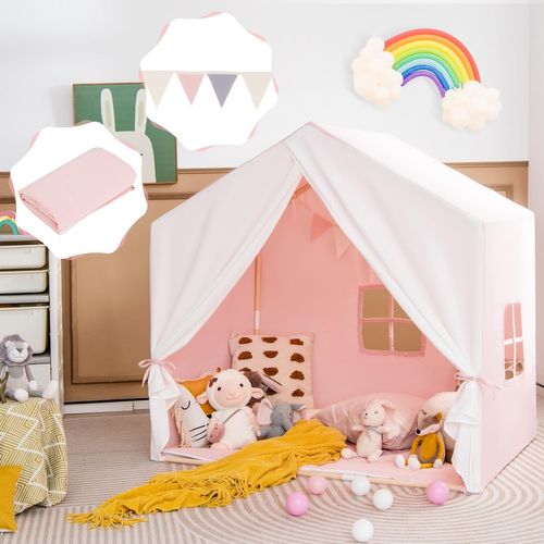 Tente De Jeu Enfants Avec Tapis En Coton, Tente Pour 2-3 Enfants De 3 Ans+, 131 X 91 X 131cm (rose)