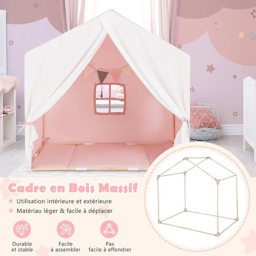 Tente De Jeu Enfants Avec Tapis En Coton, Tente Pour 2-3 Enfants De 3 Ans+, 131 X 91 X 131cm (rose)