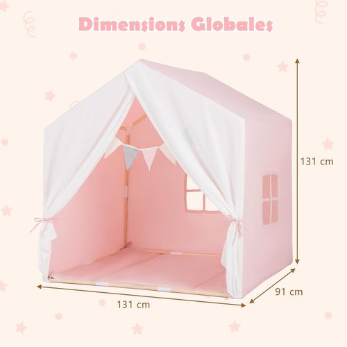 Tente De Jeu Enfants Avec Tapis En Coton, Tente Pour 2-3 Enfants De 3 Ans+, 131 X 91 X 131cm (rose)