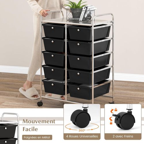 Chariot De Rangement 10 Tiroirs En Pp, Tour De Rangement,cuisine, Noir