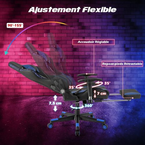 Chaise Gaming Rgb/led, Chaise Gamer Ergonomique Avec Soutien Lombaire,appui-tête (rouge)