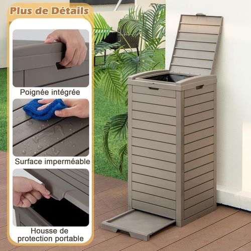 Poubelle Exterieur 141l En Résine, Poubelle De Jardin Avec Couvercle Et Plateau Extractible, (café)