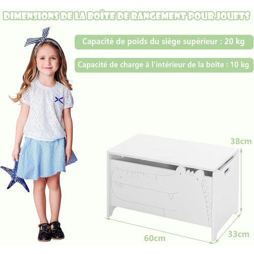 Coffre à Jouets En Bois Avec Couvercle Rabattable,idéal Pour Chambre Enfant,60 X 33 X 37,5 Cm