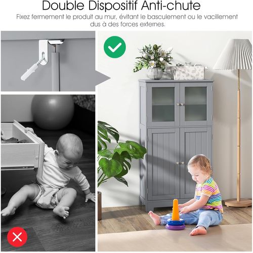 Meuble De Salle De Bain Avec 4 Portes ,cuisine, 60 X 30 X 109 Cm, Gris