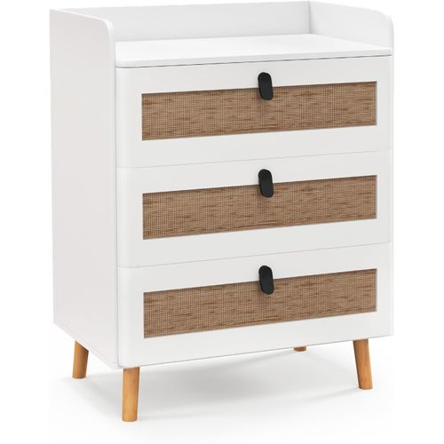 Commode 3 Tiroirs, Commode Chambre Adulte Pieds En Bois Massif,  Blanc (3 Tiroirs)